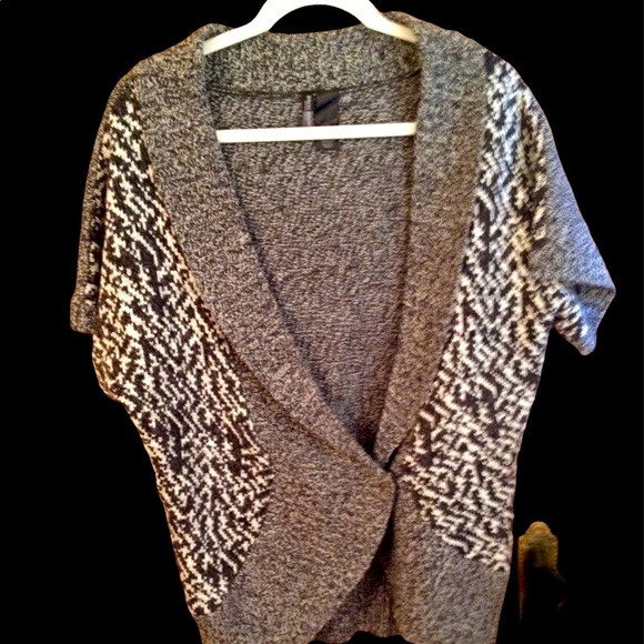 Bisou Bisou Short-Sleeve Black and White Marled Cardigan Sweater XL - Picture 1 of 5